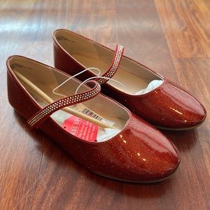 Girls Sparkly Red Flats with Strap